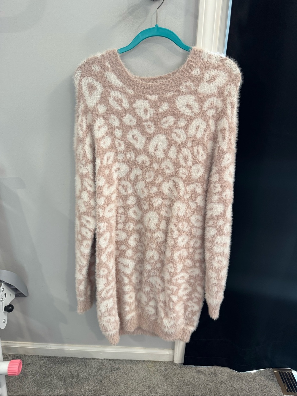 Pink Lily Leopard Eyelash Knit Sweater Dress Medium